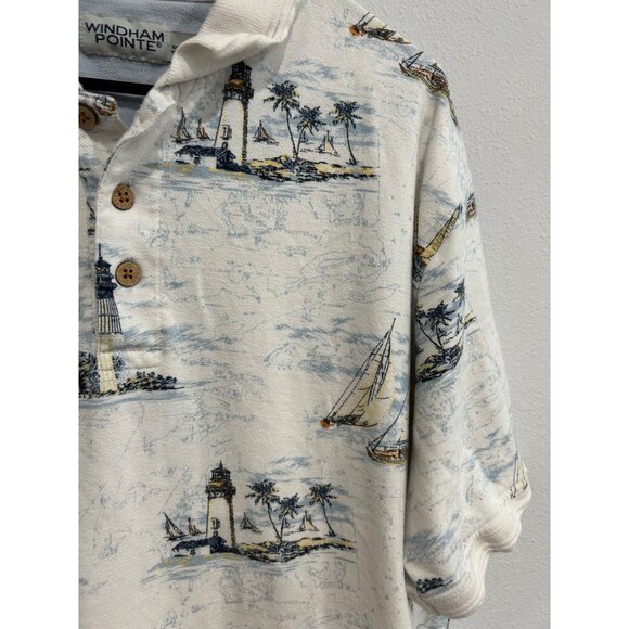 Windham Pointe Nautical Polo Shirt All-Over Sailboat Lighthouse Print Sz XL - Picture 4 of 8